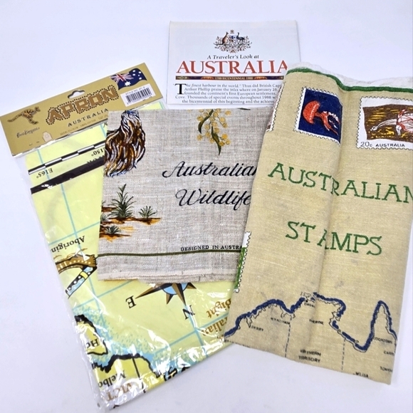 AUSTRALIA TRAVEL SOUVENIR LOT APRON DISH TOWEL MAP VINTAGE KITCHEN LINENS NEW - Picture 1 of 14